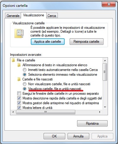 Come visualizzare cartelle e file nascosti su Windows 7